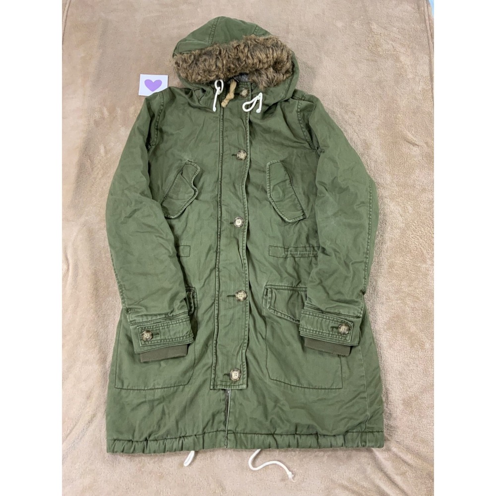 Abercromie & Fitch sherpa lined Utility jacket removable Faux fur Women S EUC